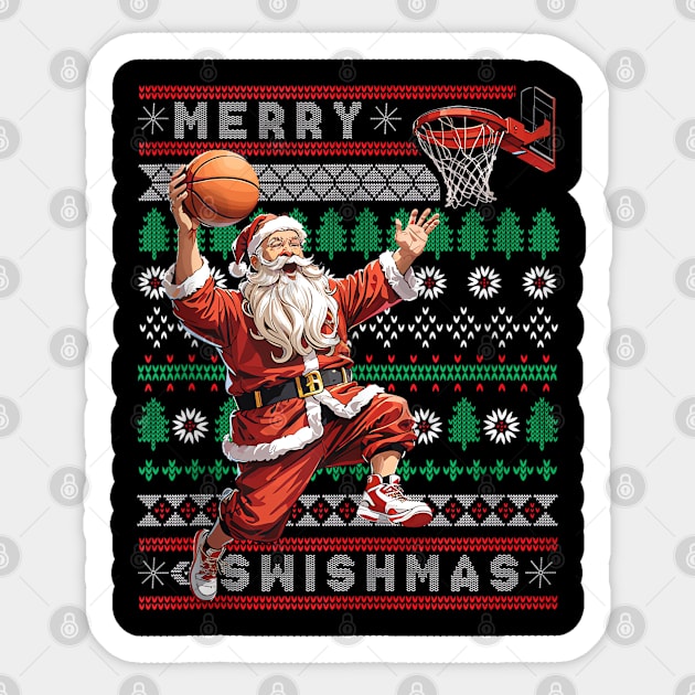 Merry Swishmas Santa - Ugly Christmas Basketball - Xmas Sports Sticker by Origami Fashion